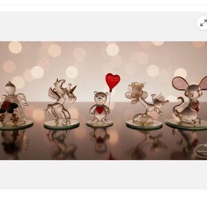 GLASS ART Mini Blown Angle Horse Bear Mouse Flower with Mirror & Mini figurines